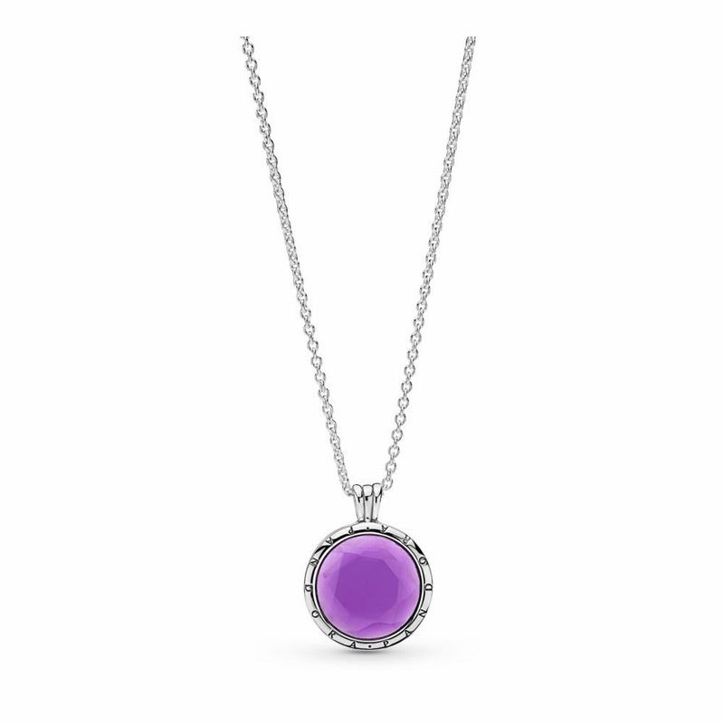 Pandora Faceted Locket Necklace Ireland - Sterling Silver/Purple/Synthetic Amethyst - 457296BUX